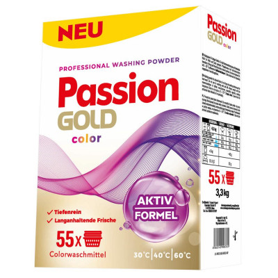 Пральний порошок Passion Gold Color prof 3,3 кг, для кольорової білизни, 55 циклів прання, картон (4260145999423)