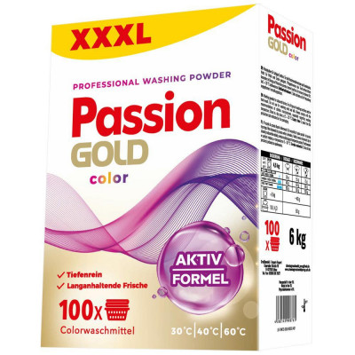 Пральний порошок Passion Gold Color prof 6 кг, для кольорової білизни, 100 циклів прання, картон (4260145998761)