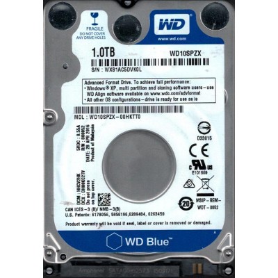 Накопичувач HDD 2.5" SATA 1.0TB WD Blue 5400rpm 128MB (WD10SPZX)