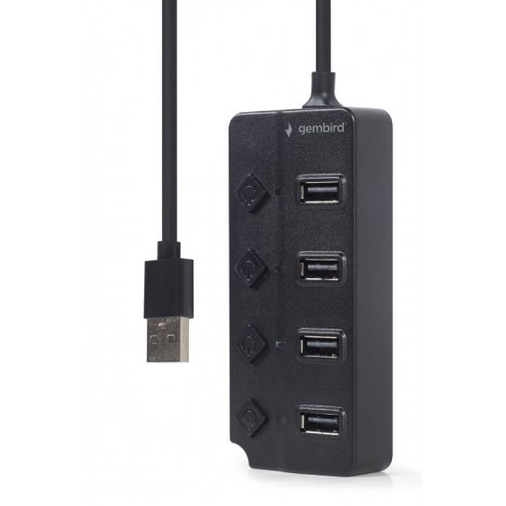 Концентратор USB 2.0 Gembird 4хUSB2.0, с выключателями, пластик, Black (UHB-U2P4P-01)