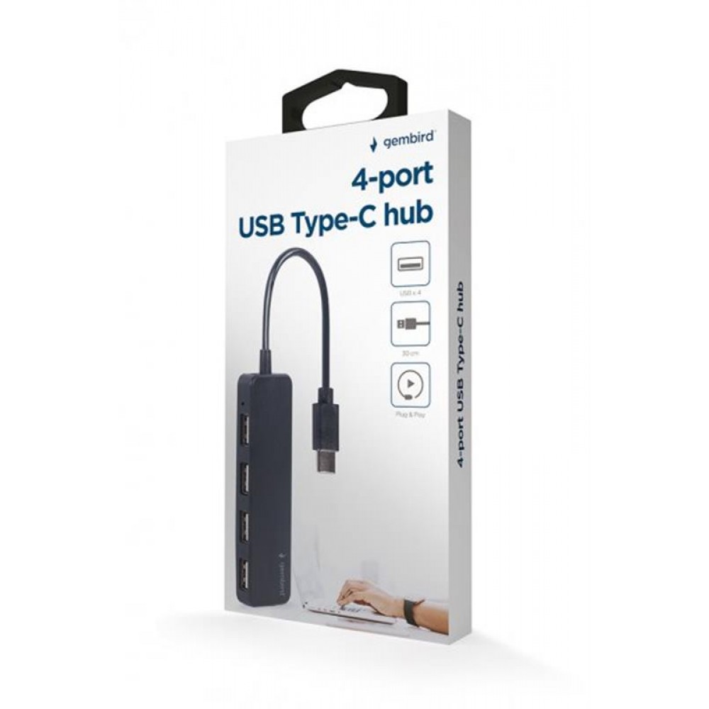 Концентратор USB Type-C Gembird 4хUSB2.0, пластик, Black (UHB-CM-U2P4-01)