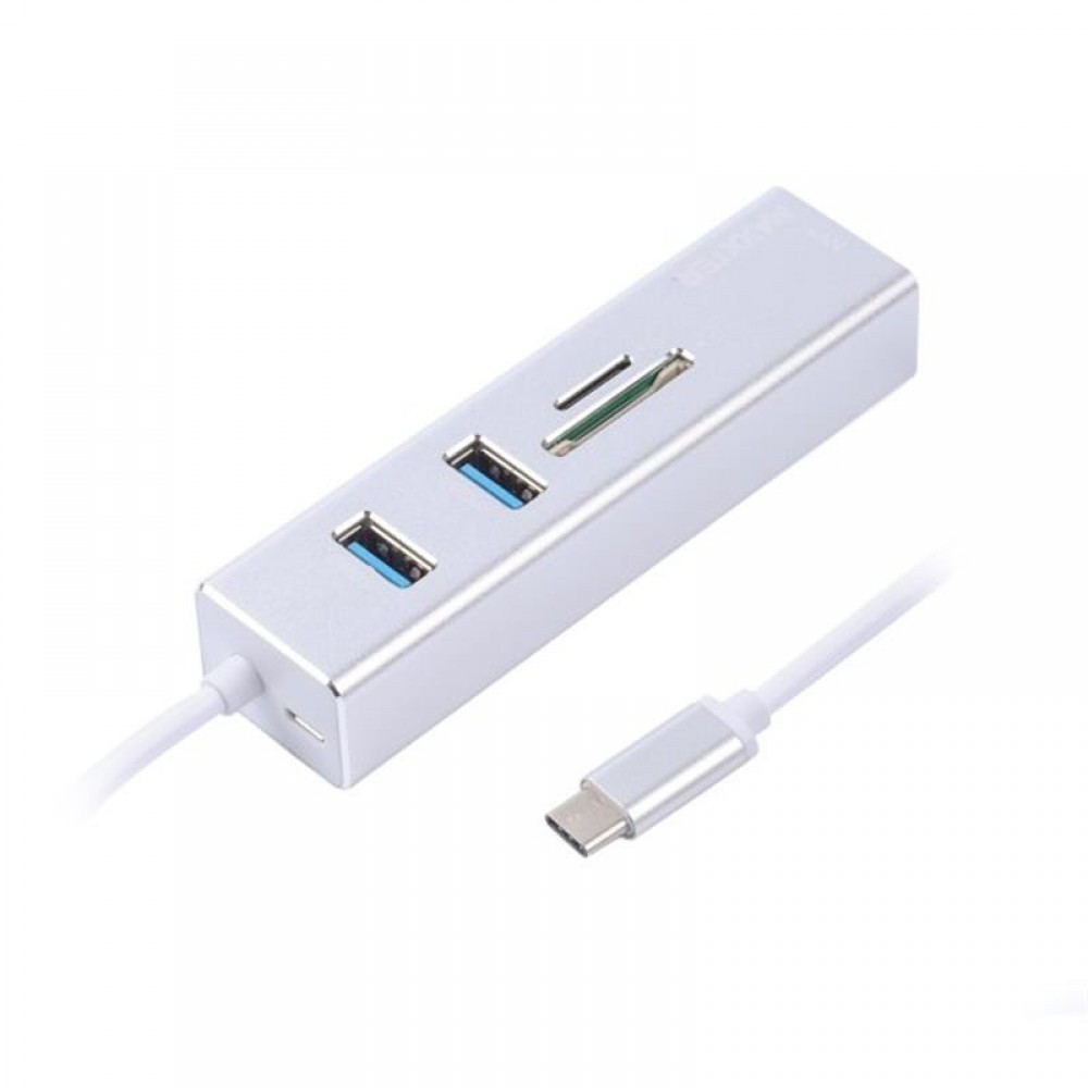 Концентратор USB Type-C Maxxter 2хUSB3.0, RJ-45, microSD/TF, металл, Grey (NECH-2P-SD-01)