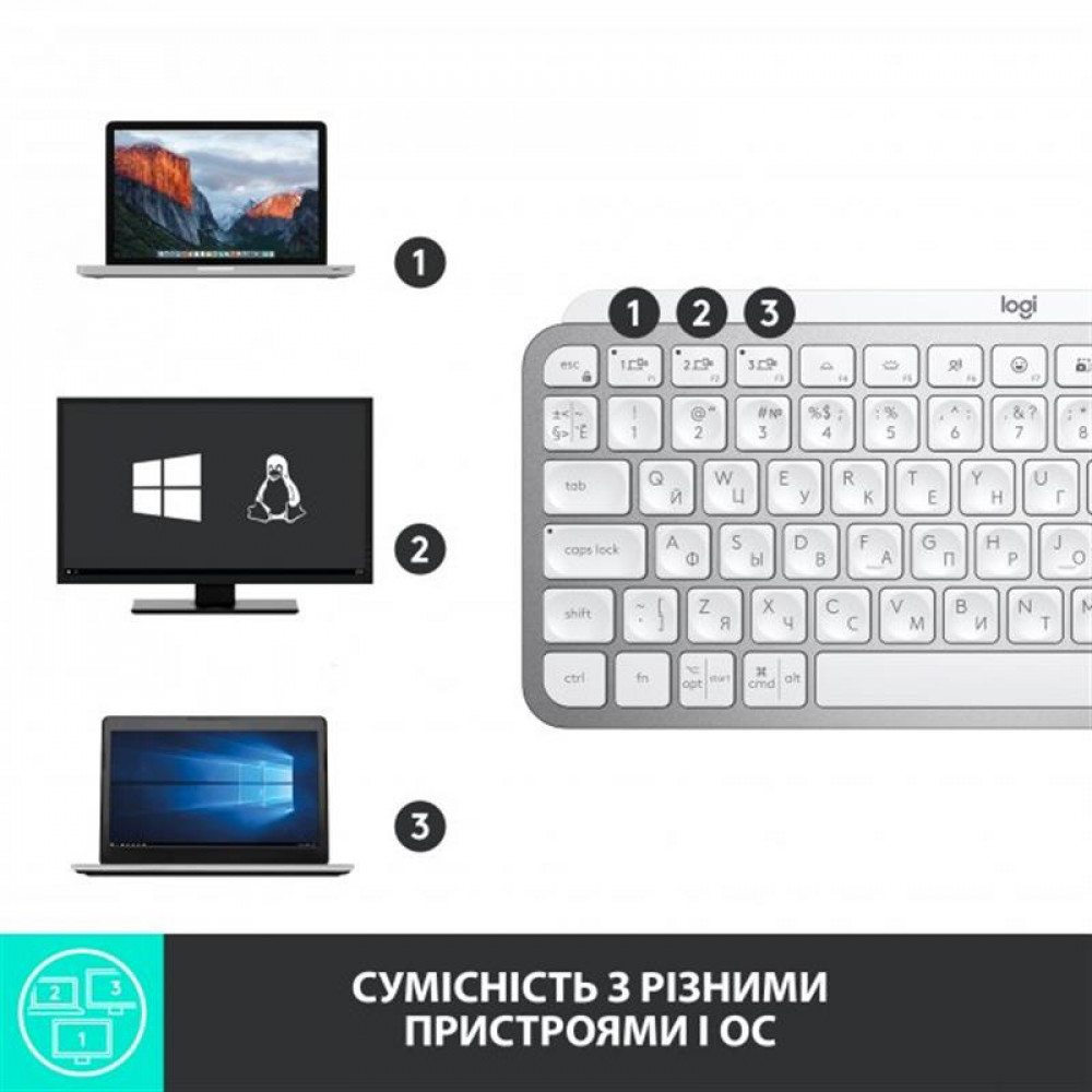 Клавиатура беспроводная Logitech MX Keys Mini Wireless Illuminated RU Pale Gray (920-010499)