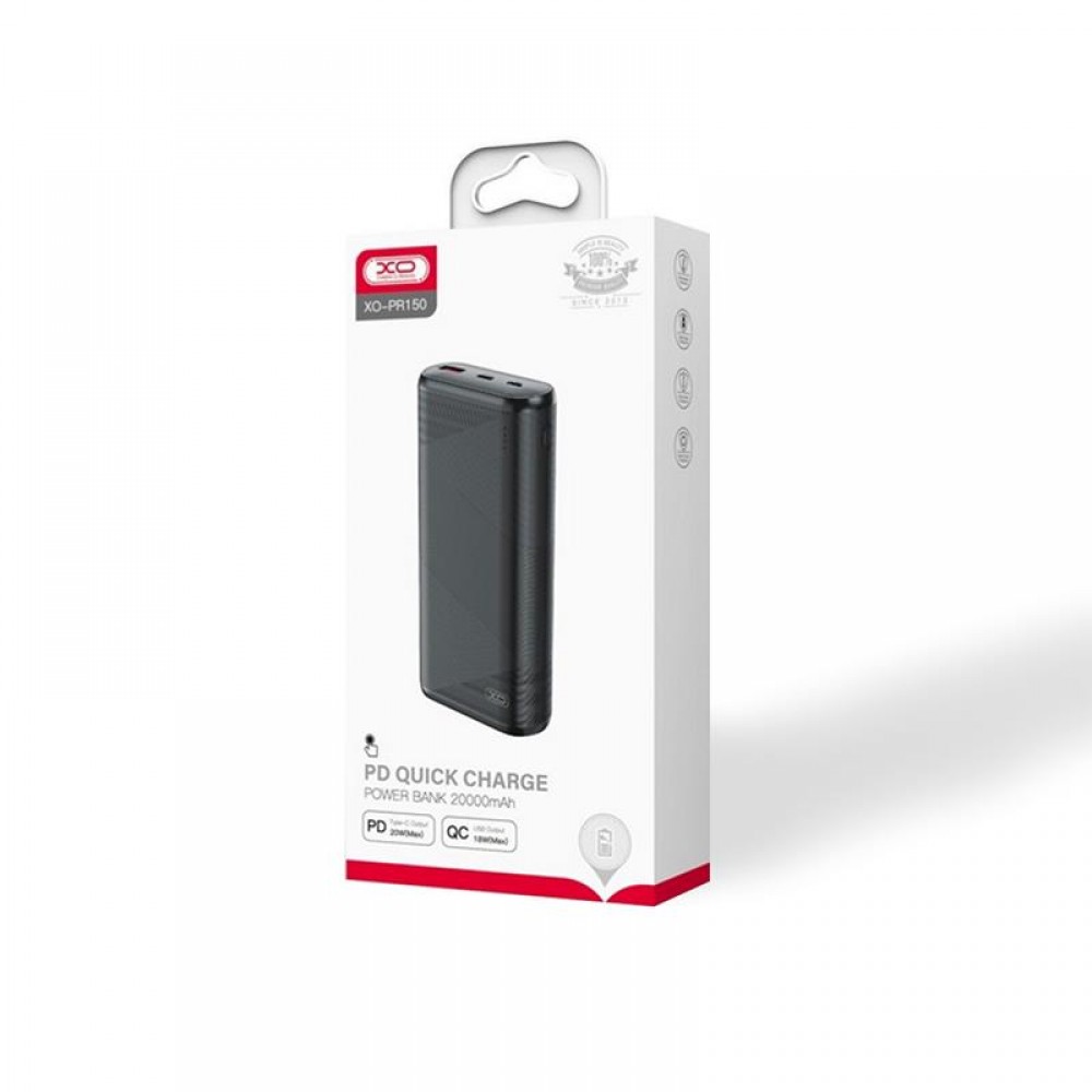 Універсальна мобільна батарея XO PR150 20000mAh PD 20W QC18W Black (1283126567155)