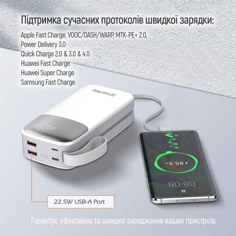 Универсальная мобильная батарея ColorWay 30000mAh White (CW-PB300LPA4WT-PDD)