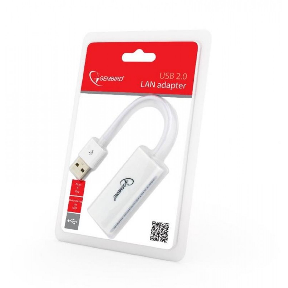 Сетевой адаптер Gembird (NIC-U2-02) USB - Fast Ethernet, белый