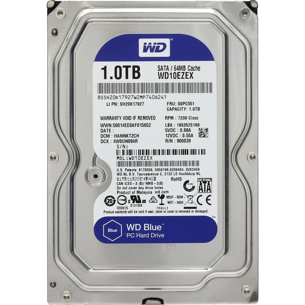 Накопичувач HDD SATA 1.0TB WD Blue 7200rpm 64MB (WD10EZEX) Refurbished