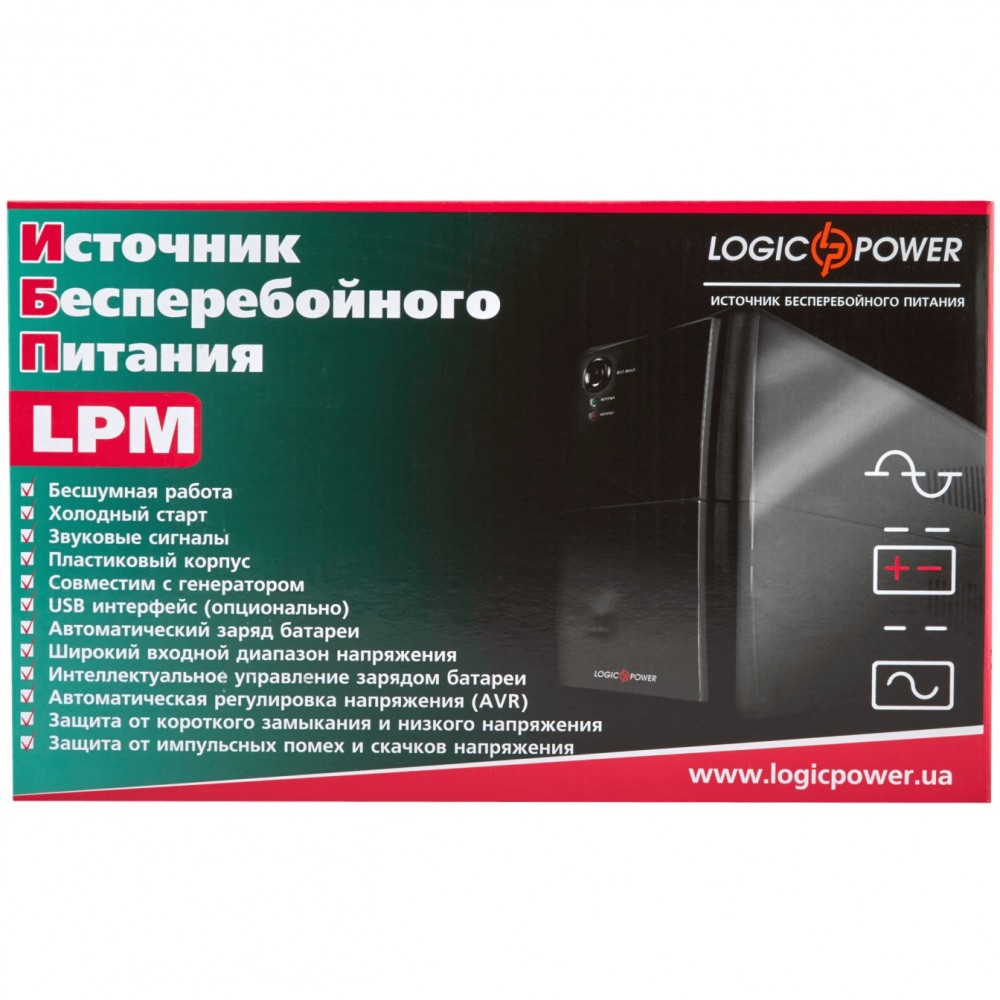 ДБЖ LogicPower LPM-625VA-P,Lin.int., AVR, 2 x евро, пластик