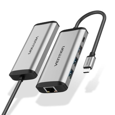 Концентратор Vention USB-C 3-Port, RJ-45, PD, 0.15 м (TGDHB)