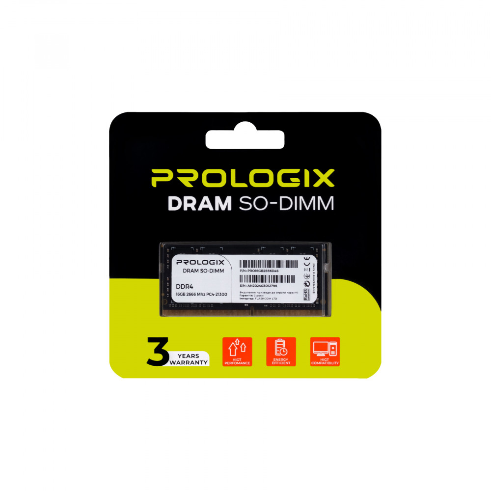 Модуль памяти SO-DIMM 16GB/2666 DDR4 Prologix (PRO16GB2666D4S)