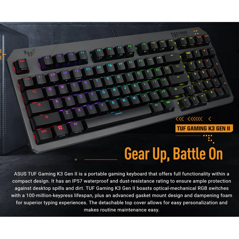 Клавиатура Asus TUF Gaming K3 Gen II Opti-Mech RGB 97key Switches ABS Black (90MP0390-BKMA00)