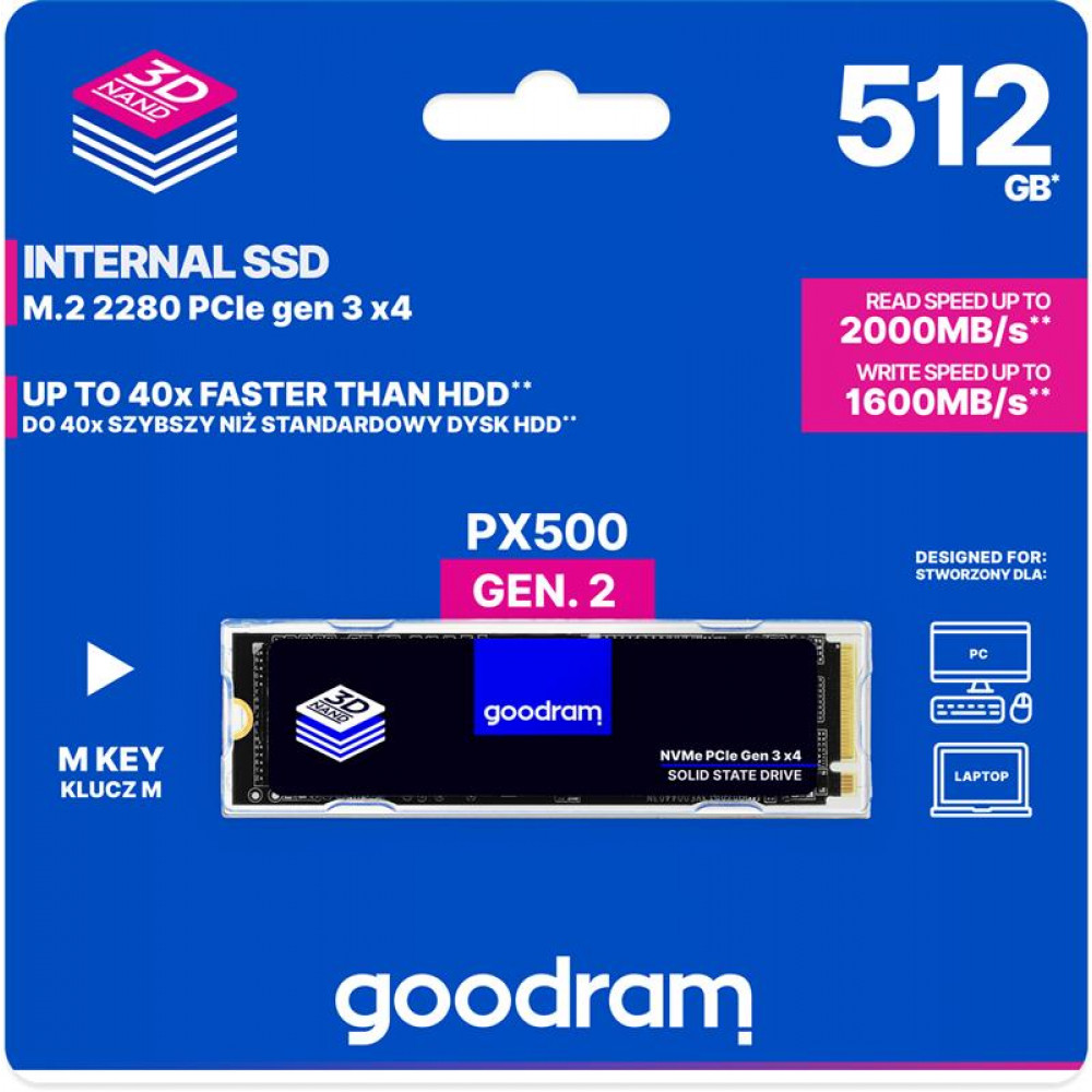 Накопитель SSD 512GB GOODRAM PX500 M.2 2280 PCIe 3.0 x4 NVMe 3D TLC (SSDPR-PX500-512-80-G2)
