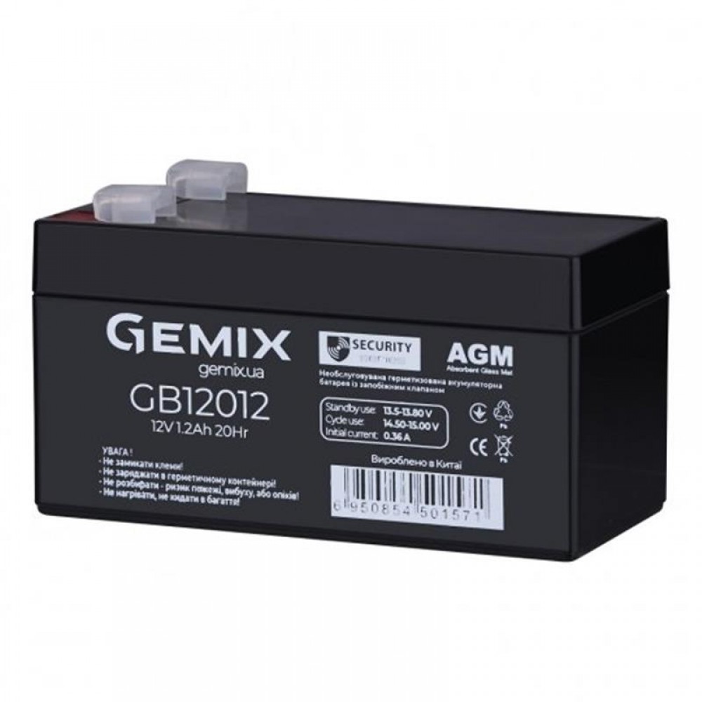 Аккумуляторная батарея Gemix 12V 1.2AH (GB12012), Black, AGM