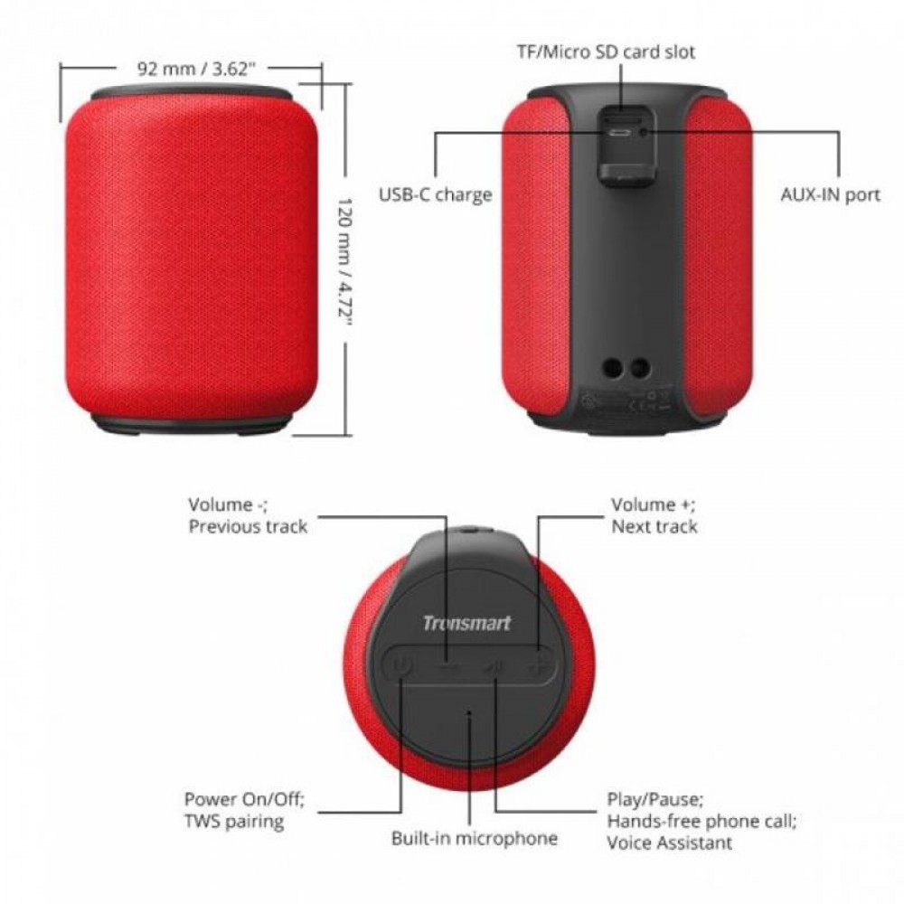 Акустическая система Tronsmart Element T6 Mini Red (366158)