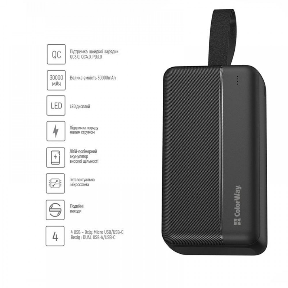 Power Bank ColorWay High-power 2 30000mAh Black (CW-PB300LPC2BK-PD)