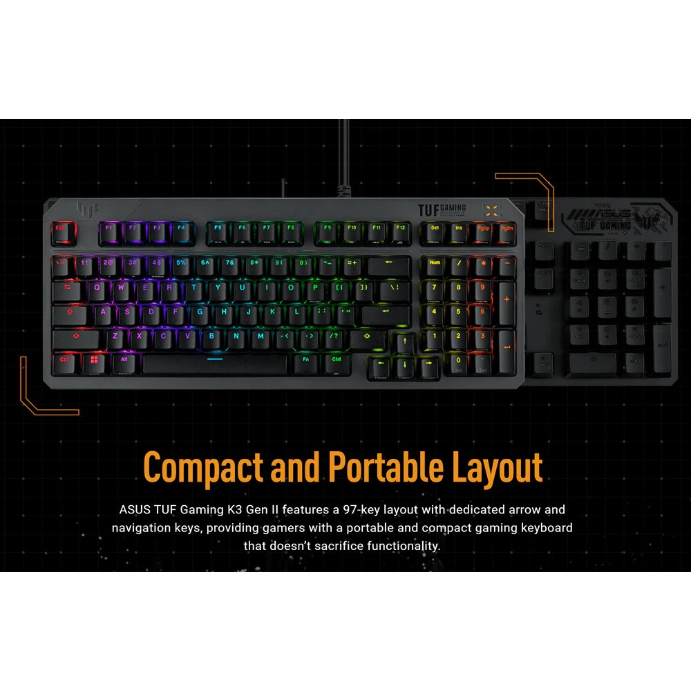 Клавиатура Asus TUF Gaming K3 Gen II Opti-Mech RGB 97key Switches ABS Black (90MP0390-BKMA00)