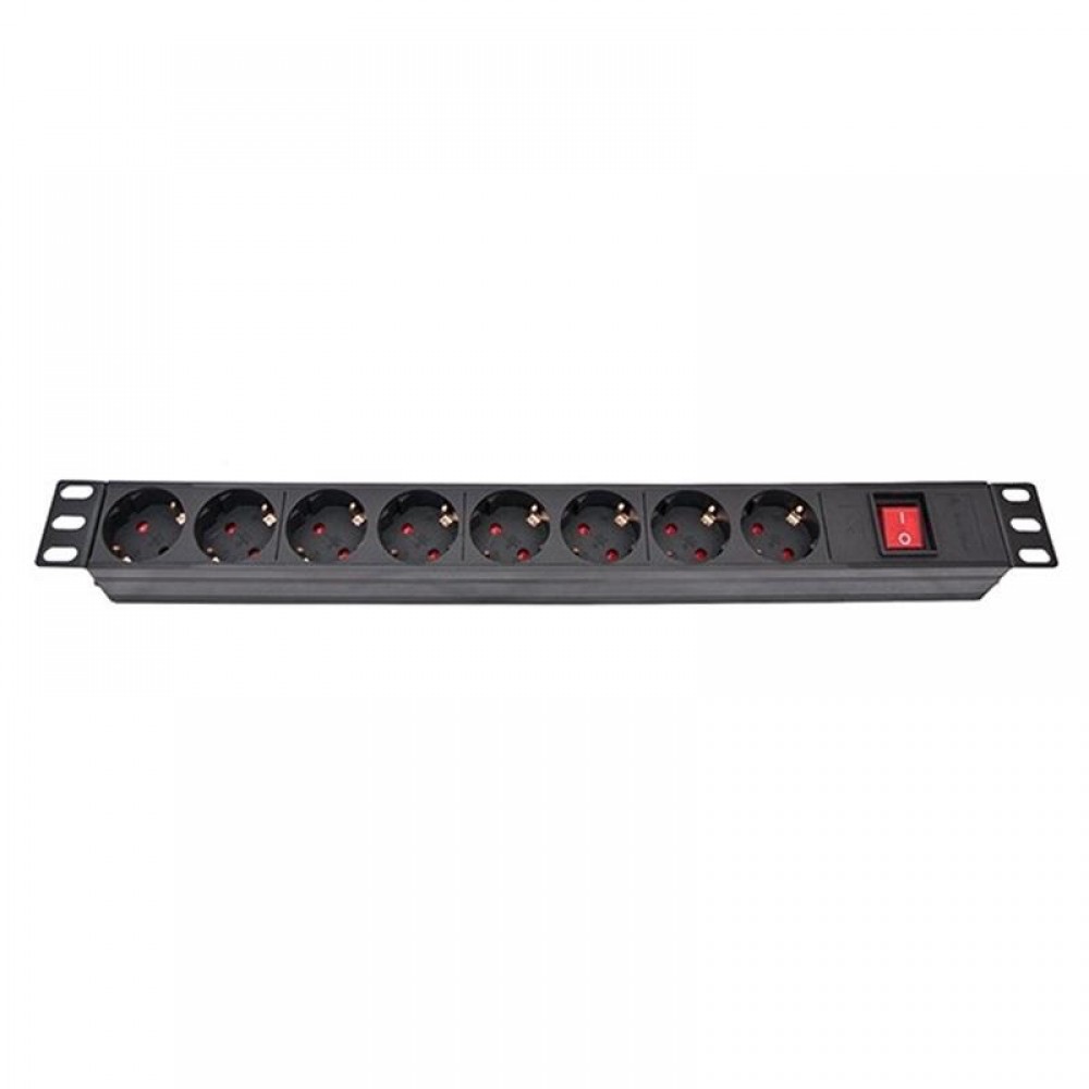 Блок розеток Atcom 1U 19" (PDU-8W-CN-WS) 8 розеток, з вимикачем, ал. корпус, німецький тип, без кабеля