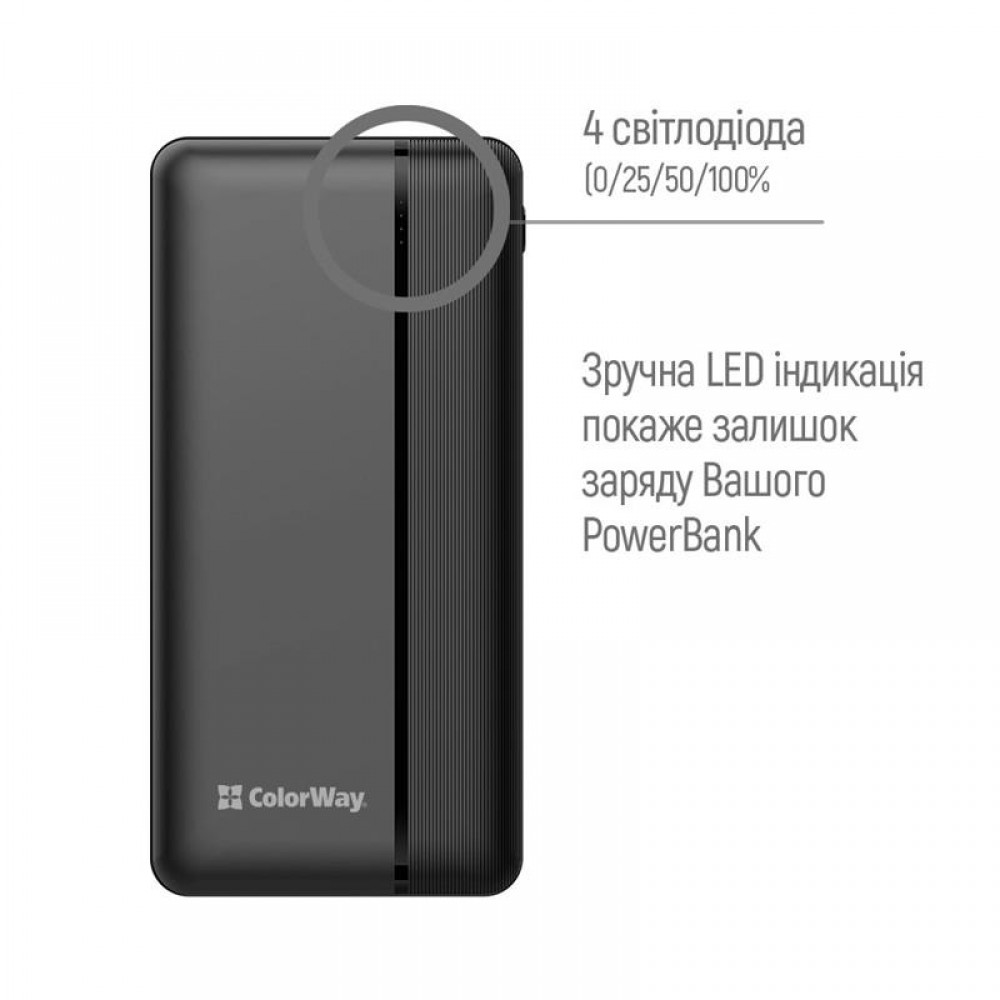 Универсальная мобильная батарея ColorWay 30000mAh Black (CW-PB300LPA3BK-PD)