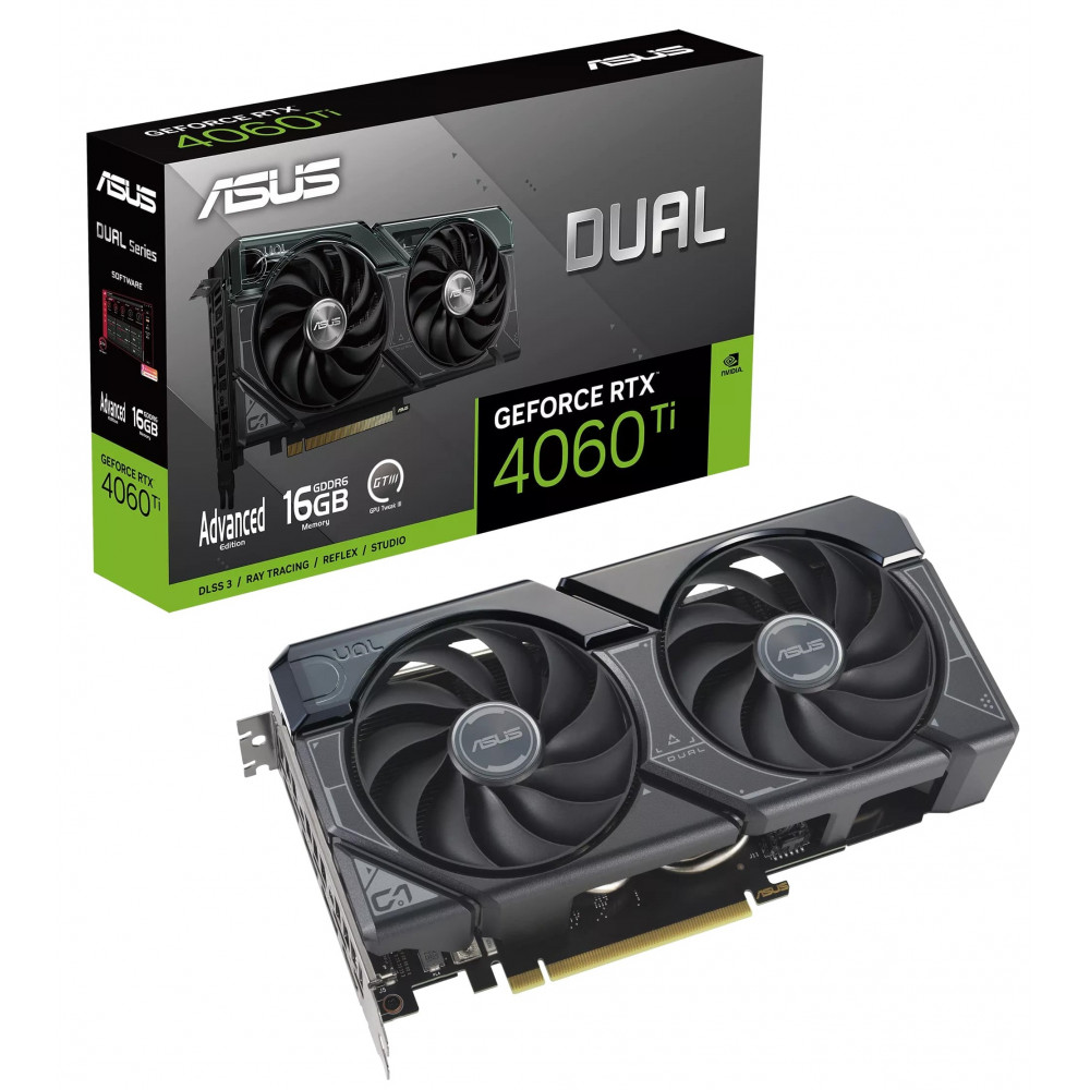 Видеокарта GF RTX 4060 Ti 16GB GDDR6 Dual Advanced Edition Asus (DUAL-RTX4060TI-A16G)