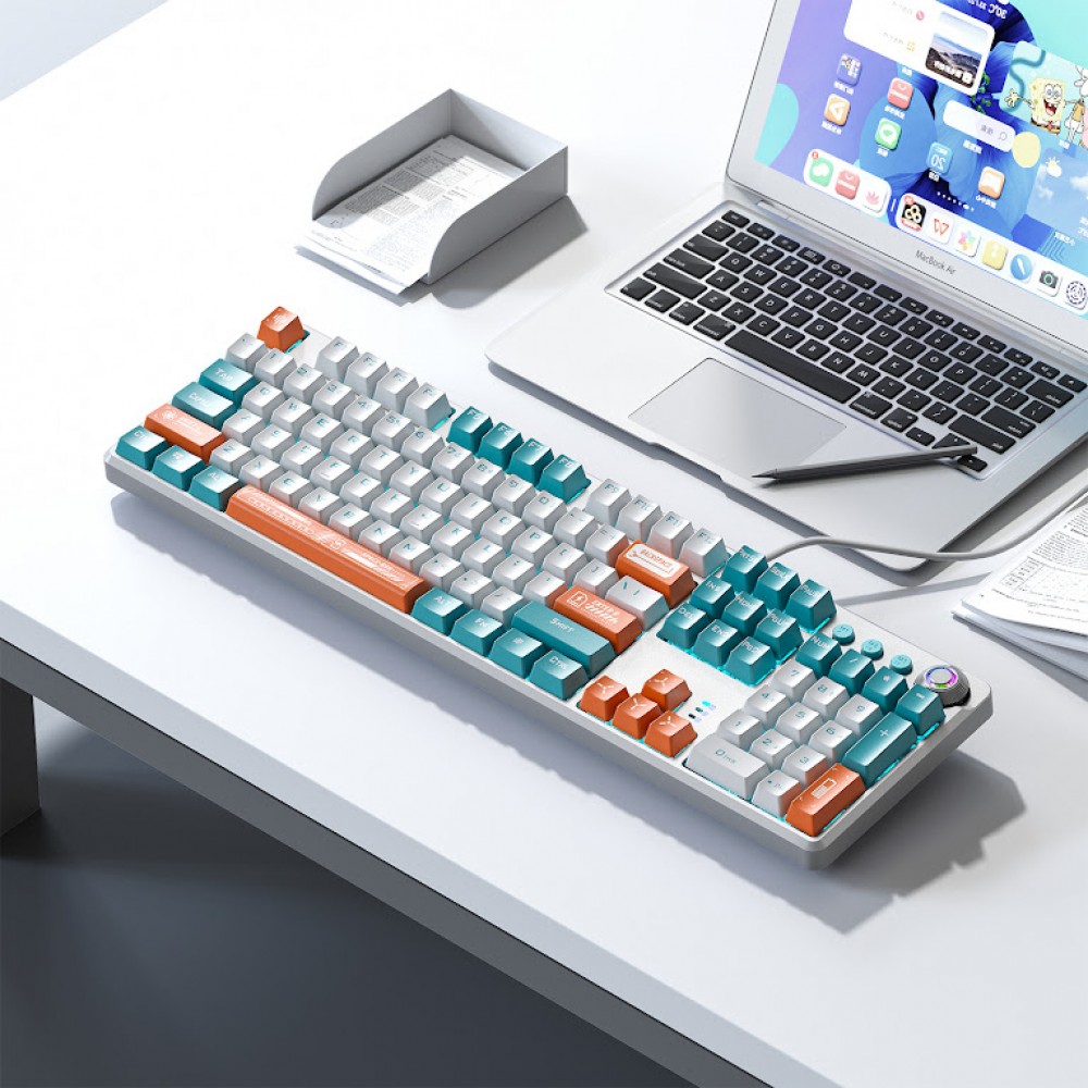 Клавиатура Aula Mechanical F2088 PRO White/Blue, plus 9 Orange keys KRGD blue (6948391234908)