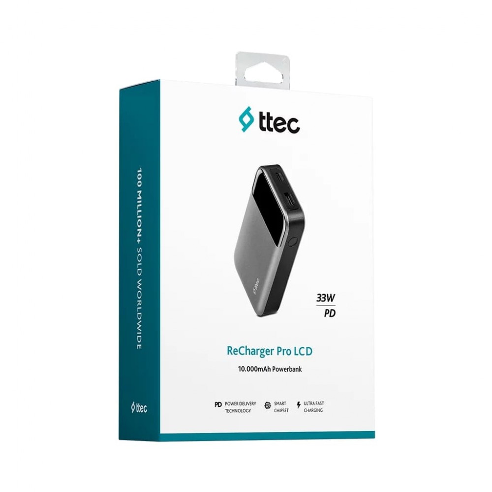 Універсальна мобільна батарея Ttec 10000mAh ReCharger Pro LCD PD 30W Space Gray (2BB214UG)