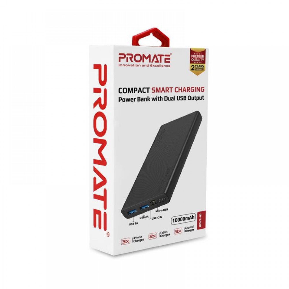 Универсальная мобильная батарея Promate Bolt-10 Black 10000mAh