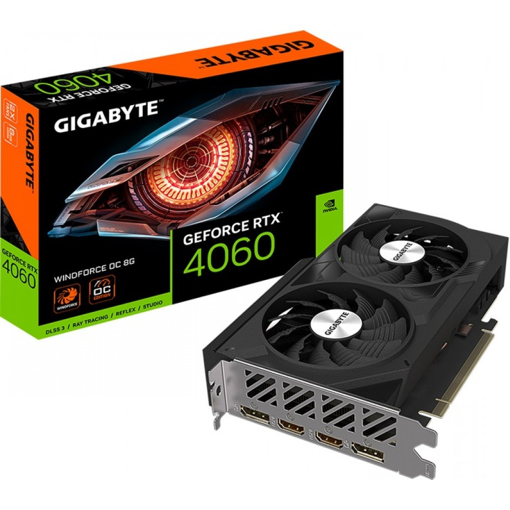 Видеокарта GF RTX 4060 8GB GDDR6 Windforce OC Gigabyte (GV-N4060WF2OC-8GD)