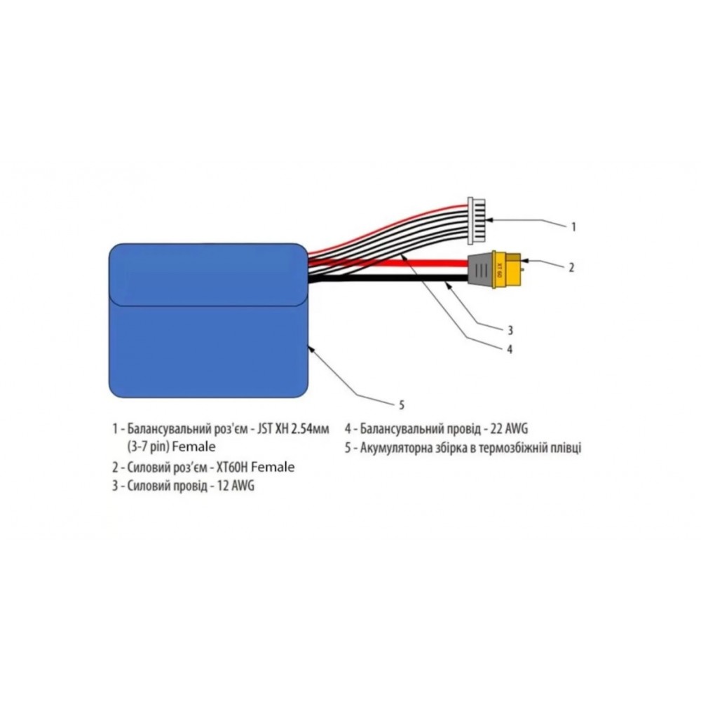 Акумуляторна збірка 6S2P горизонтальна на елементах 21700 Molicel INR21700-P42A 8400 mAh 22.2VDC