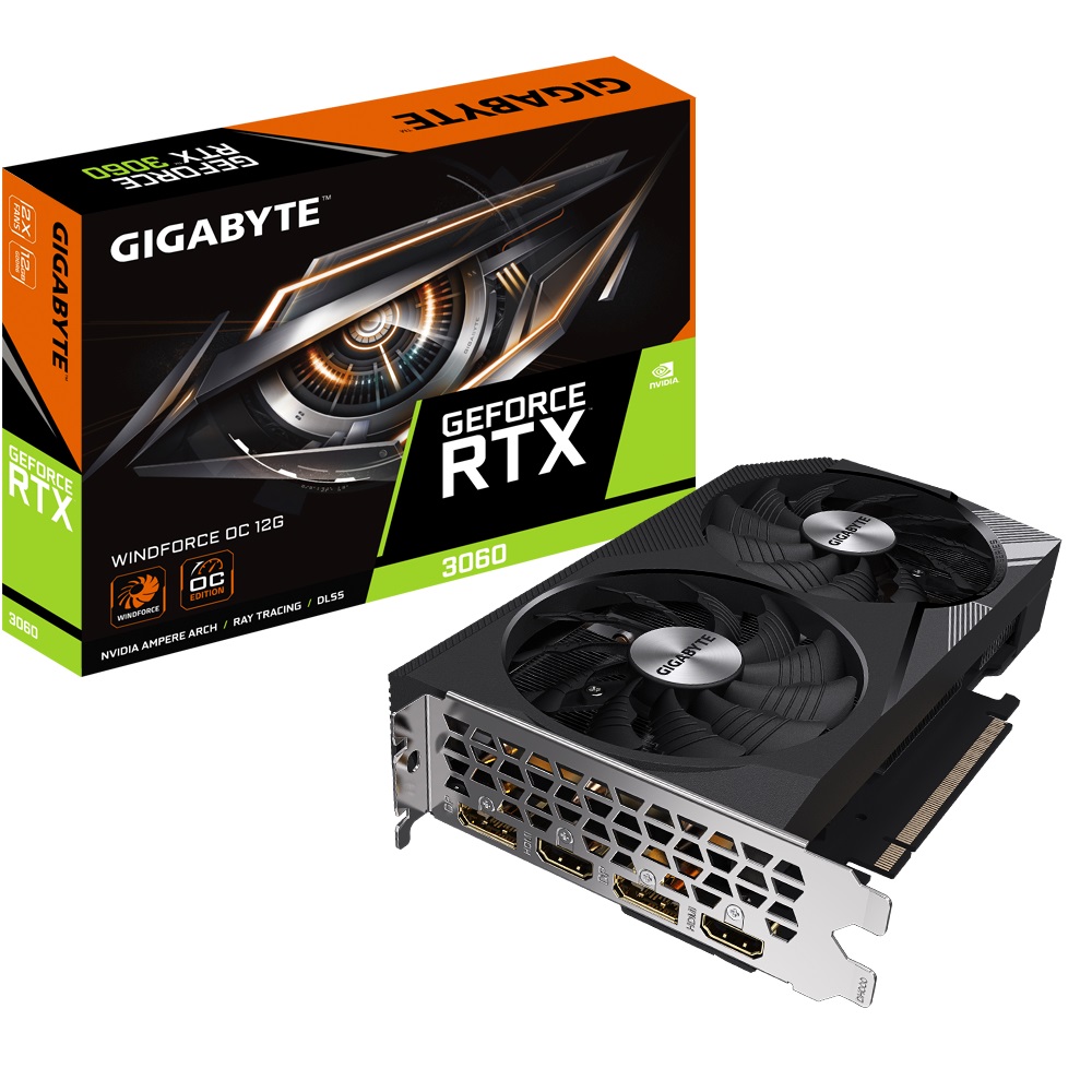 Відеокарта GF RTX 3060 12GB GDDR6 WindForce OC Gigabyte (GV-N3060WF2OC-12GD)