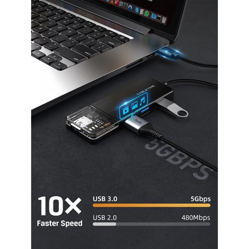 Концентратор Cabletime USB – 4 Port USB 3.0, 5Gbps, 0.15 m (CB01B)