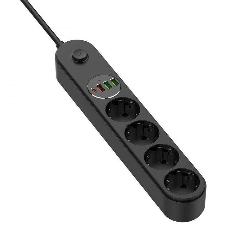 Фільтр живлення ColorWay CW-CHE44PDB 4 розетки, 4USB (Type-C PD20W + 3USB QC3.0) (45W), 2м, Black