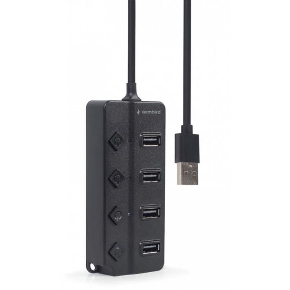 Концентратор USB 2.0 Gembird 4хUSB2.0, с выключателями, пластик, Black (UHB-U2P4P-01)