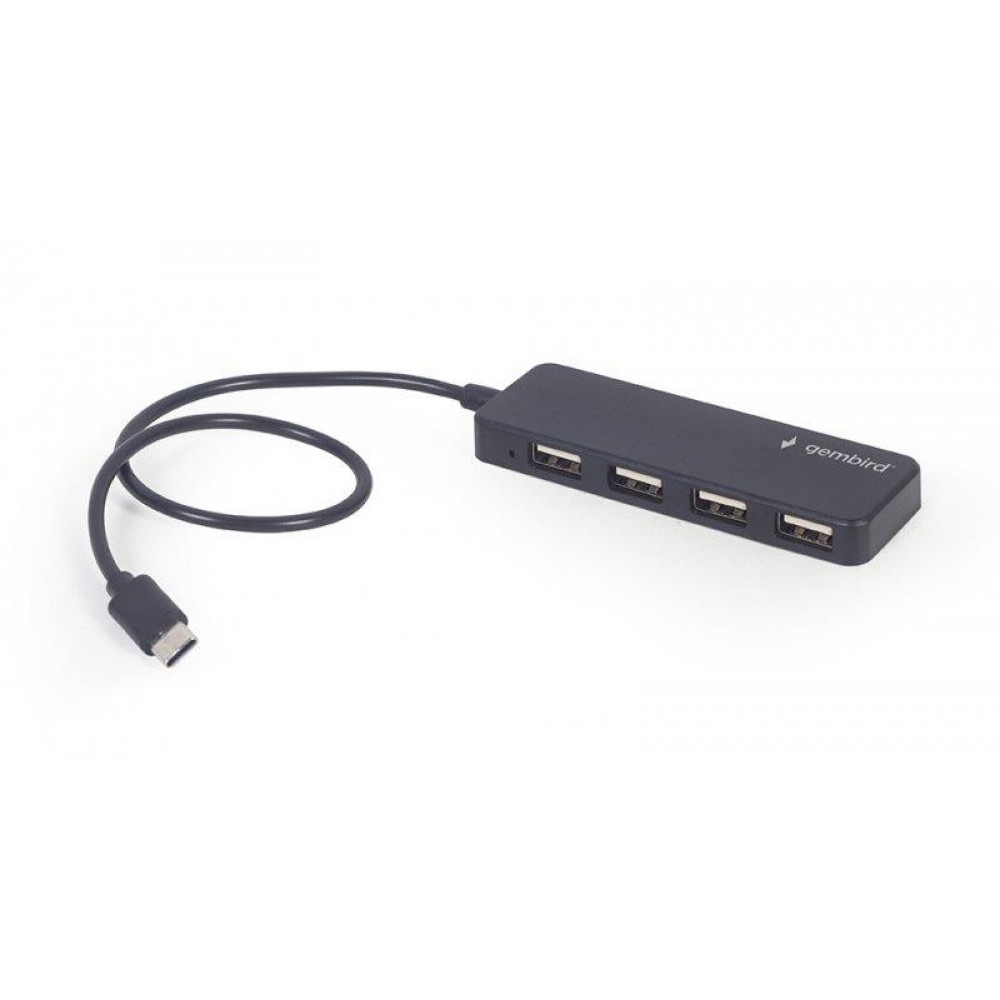 Концентратор USB Type-C Gembird 4хUSB2.0, пластик, Black (UHB-CM-U2P4-01)