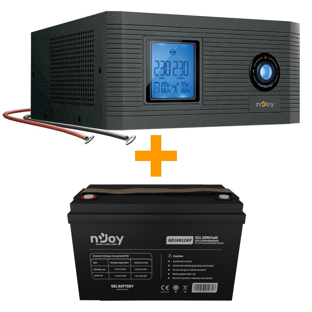 Комплект резервного питания для котла Njoy, ИБП Aira 1200 + АКБ GE10012KF 12V 100AH ​​GEL