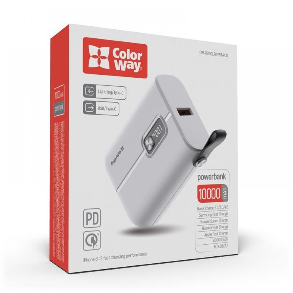 Power Bank ColorWay Full Power 10000mAh White (CW-PB100LPK2WT-PDD)