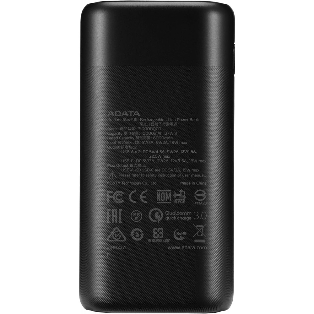 Универсальная мобильная батарея A-DATA P10000QCD 10000mAh Black (AP10000QCD-DGT-CBK)