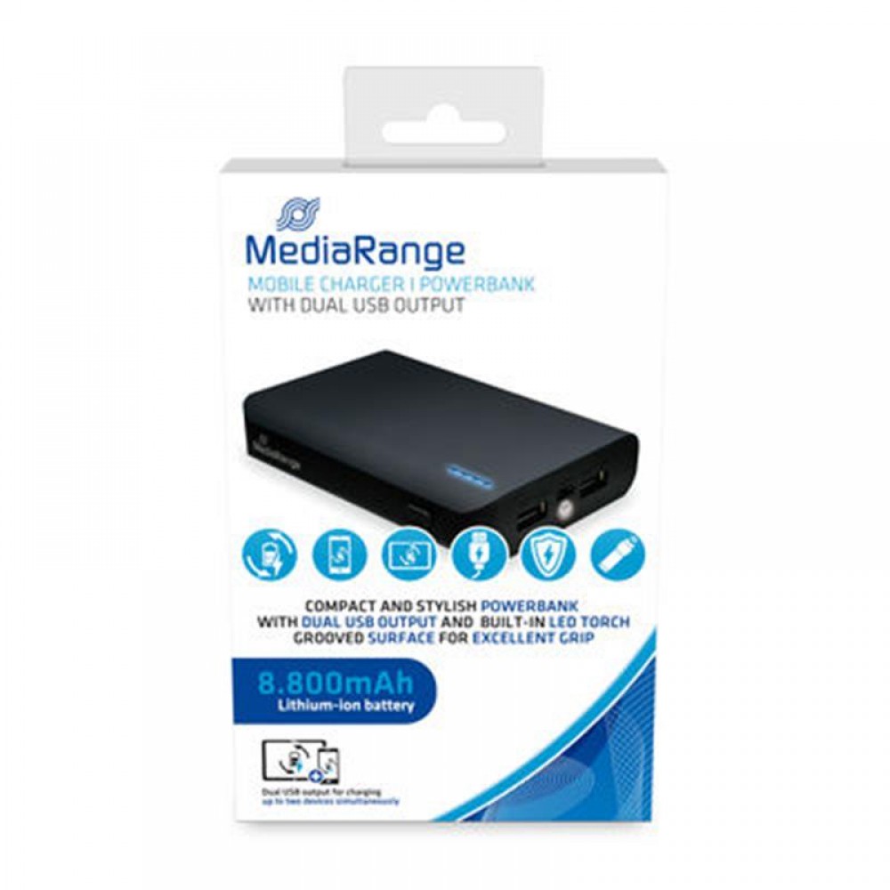 Power Bank MediaRange 8800mAh with LED torch Black (MR752)