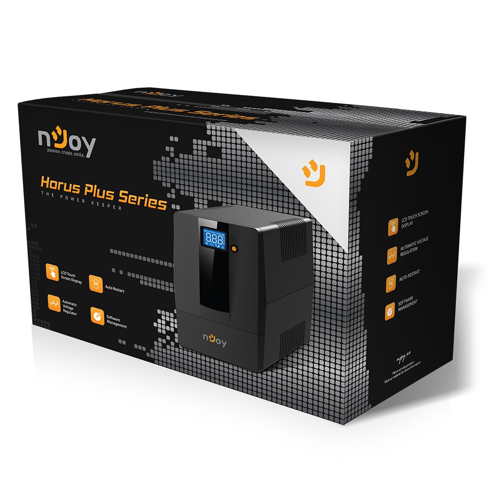 ДБЖ Njoy Horus Plus 1000 (PWUP-LI100H1-AZ01B), Lin.int., AVR, 4 x евро, USB, LCD, пластик