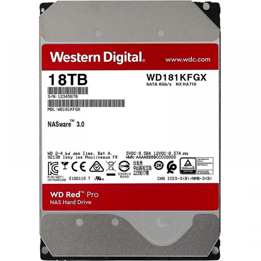 Накопитель HDD SATA 18.0 TB WD Red Pro NAS 7200rpm 512MB (WD181KFGX)