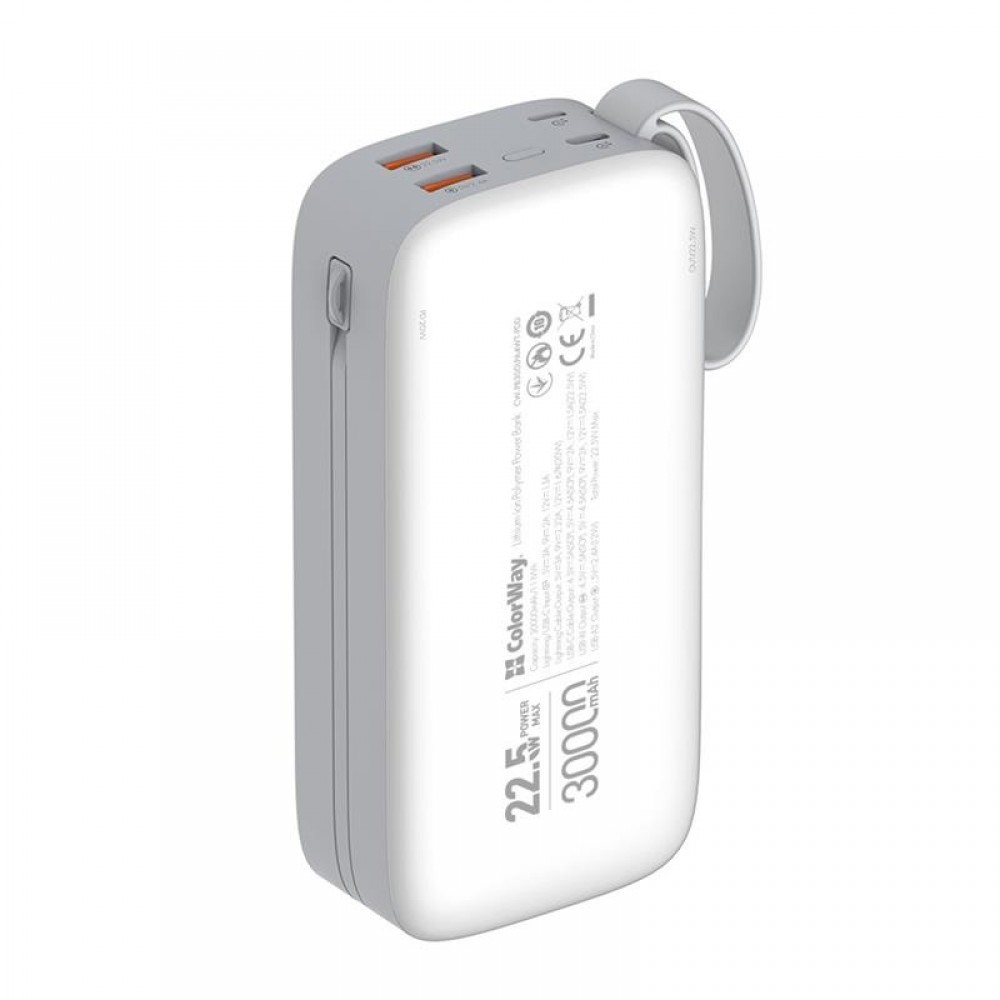 Универсальная мобильная батарея ColorWay 30000mAh White (CW-PB300LPA4WT-PDD)