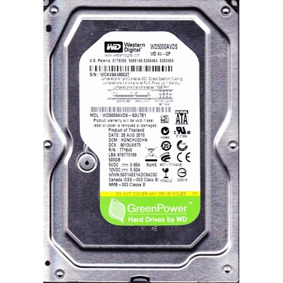 Накопичувач HDD SATA  500GB WD AV-GP 32MB (WD5000AVDS) Refurbished