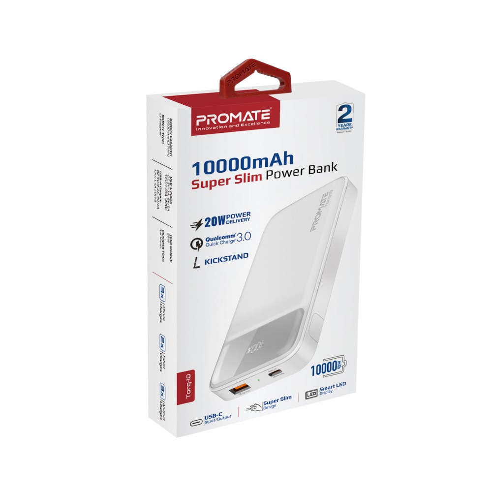 Универсальная мобильная батарея Promate Torq-10 White 10000mAh