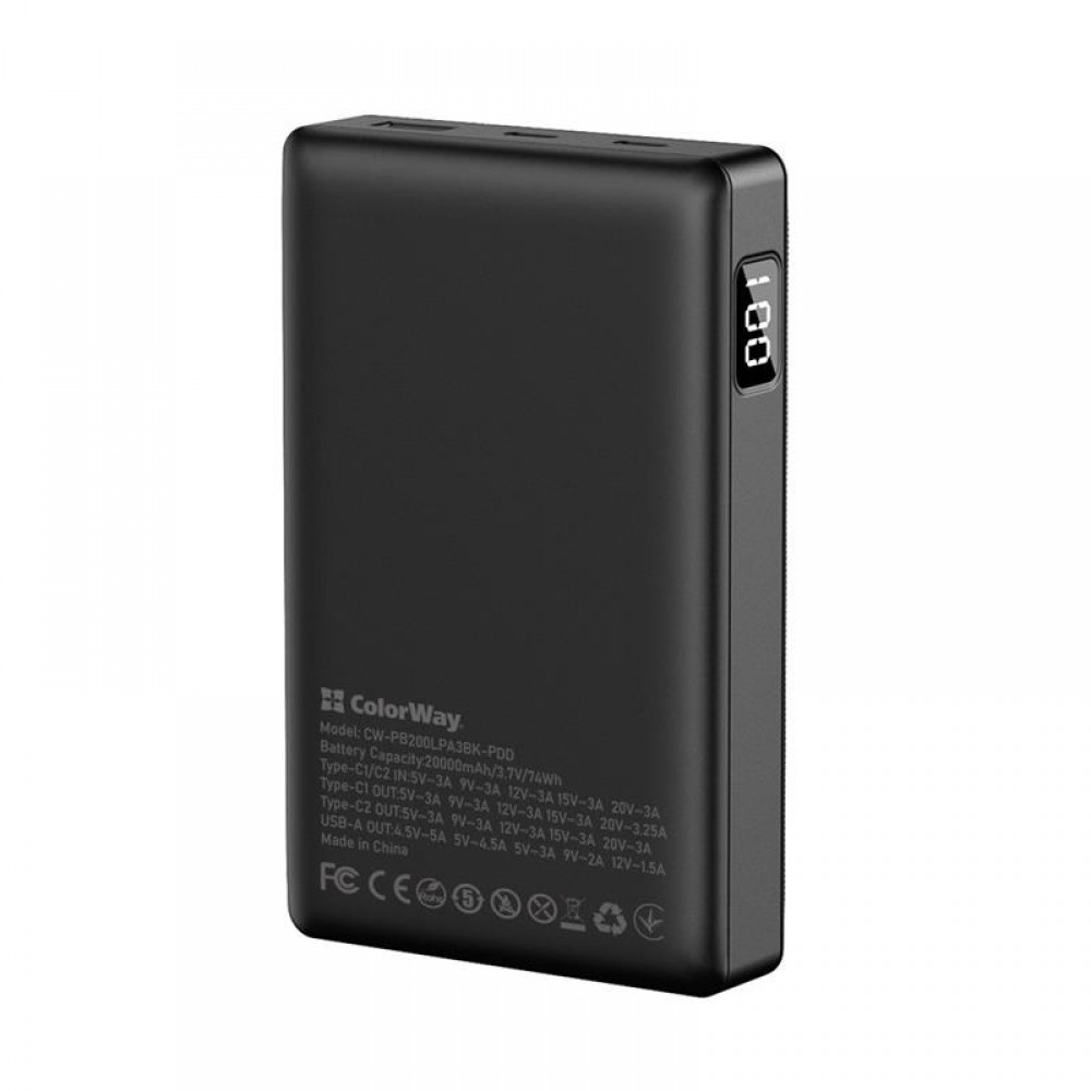 Універсальна мобільна батарея ColorWay Powerful 20000mAh Black (CW-PB200LPA3BK-PDD)