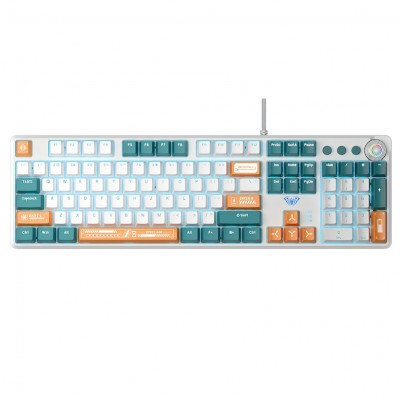 Клавиатура Aula Mechanical F2088 PRO White/Blue, plus 9 Orange keys KRGD blue (6948391234908)