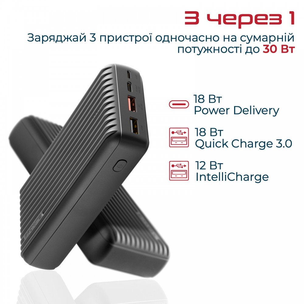 Универсальная мобильная батарея Promate Titan-30 Black 30000mAh