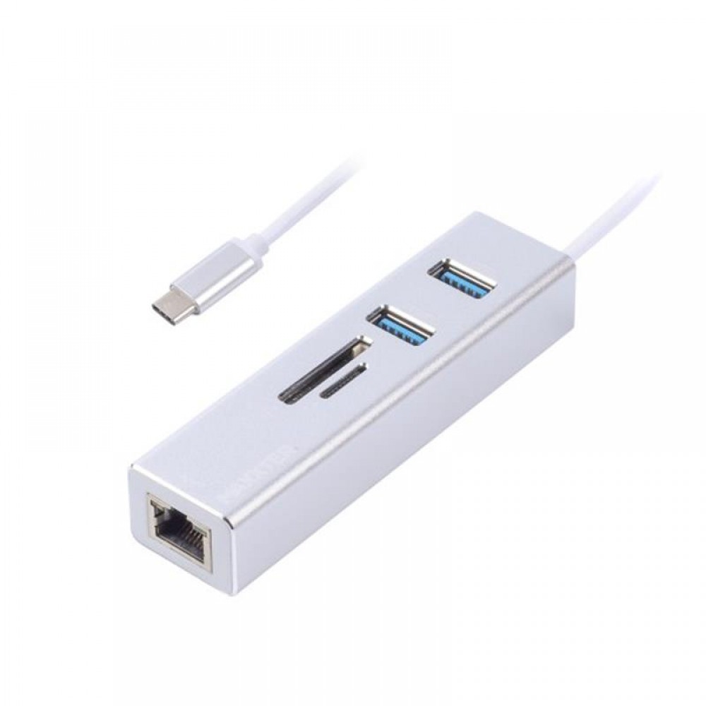 Концентратор USB Type-C Maxxter 2хUSB3.0, RJ-45, microSD/TF, металл, Grey (NECH-2P-SD-01)