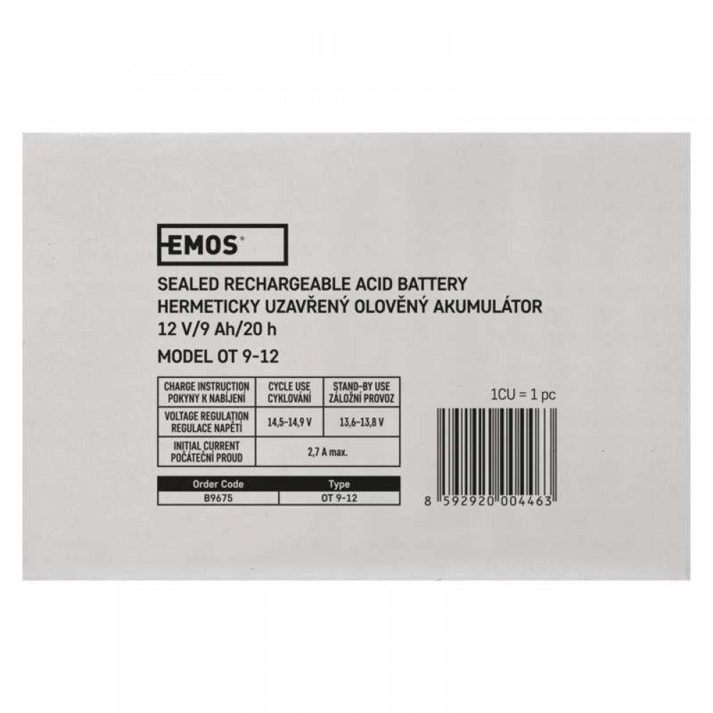 Акумуляторна батарея Emos B9675 12V 9AH (FAST.6.3 MM) AGM