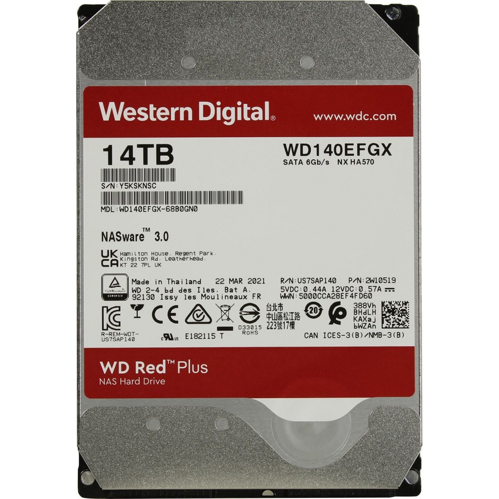 Накопичувач HDD SATA 14.0TB WD Red Plus 7200rpm 512MB (WD140EFGX)