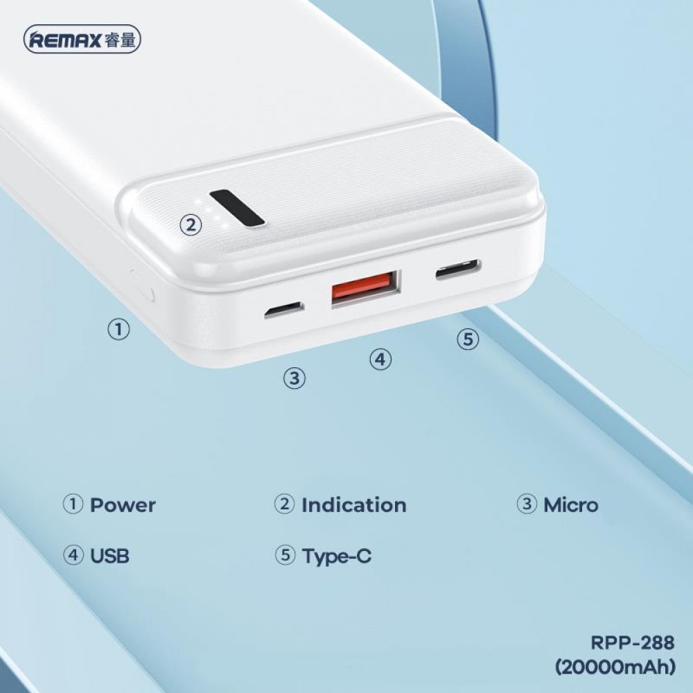 Power Bank Remax RPP-288 Pure 20000mAh White (6954851241621)