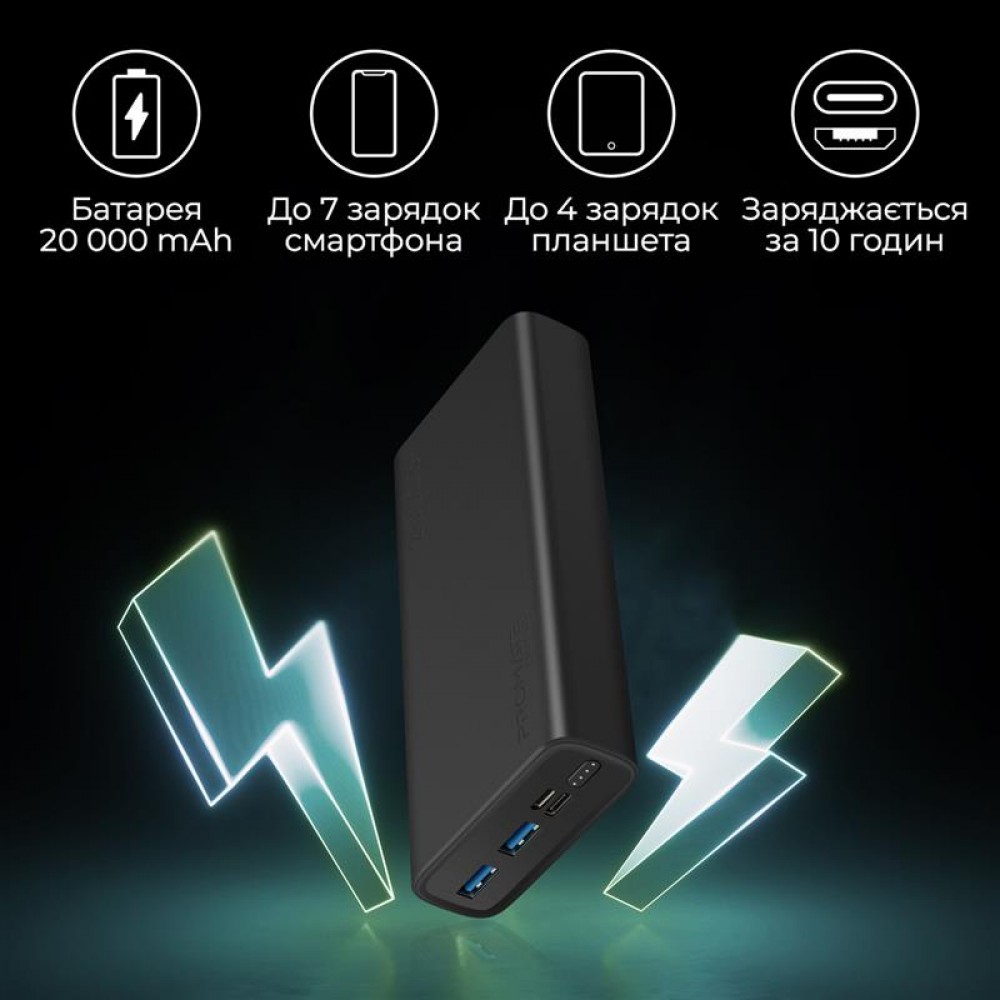 Универсальная мобильная батарея Promate Bolt-20 Black 20000mAh